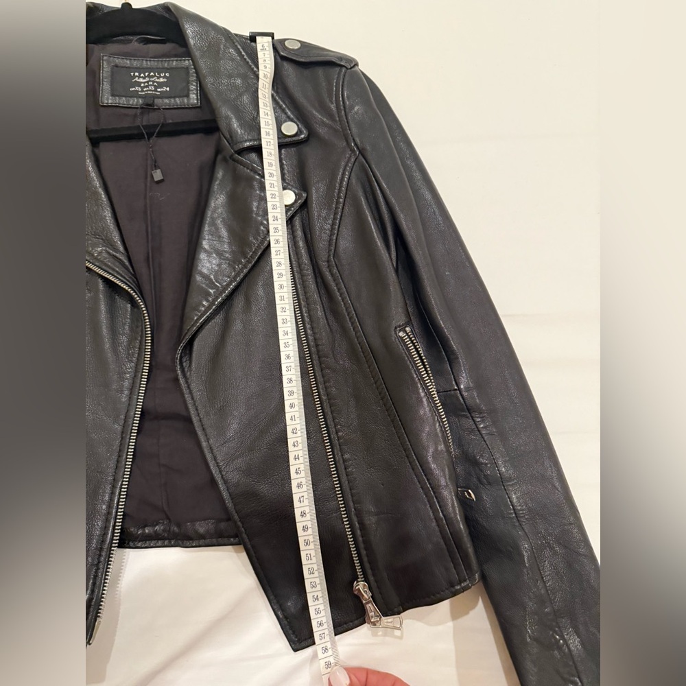 Zara Black Leather Biker Jacket with Silver Accents NWT - Picture 5 of 5